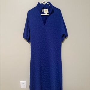 Blue Sheath Maxi Dress with Mandarin Collar